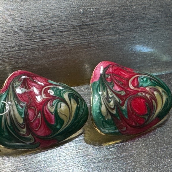 Sophia’s Holiday Swirls | Vintage Clip-On Earrings | Red Green Gold | Retro Bold - Picture 1 of 1